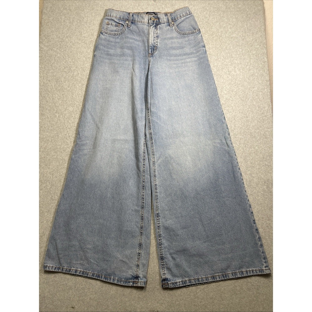 Scoop Womens Mid Rise Wide Leg Jeans Pockets Light Wash Size 0 Stretch Waist